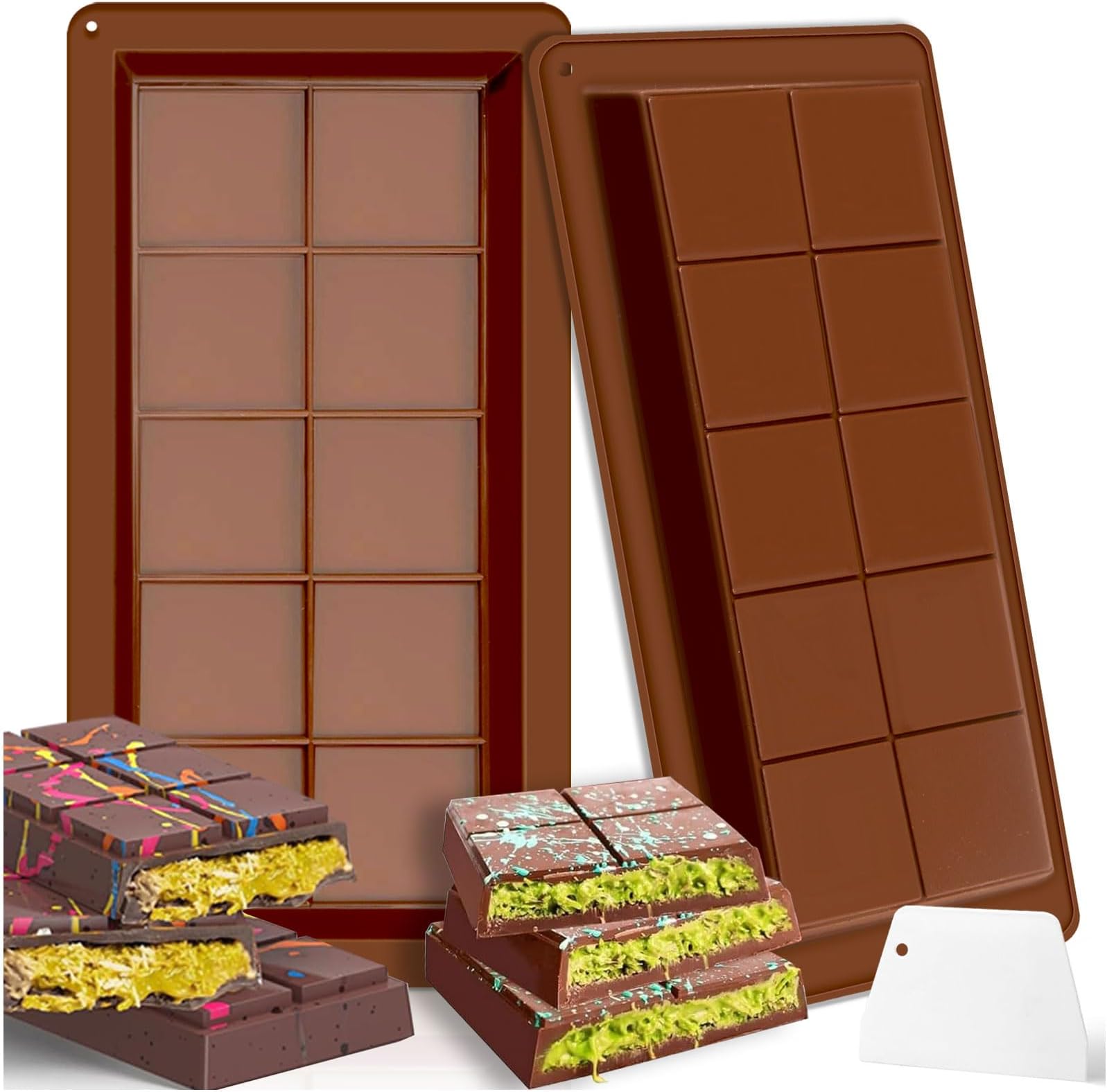 71Nmly 2PCS Silicone Deep Chocolate Bar Moulds,Chocolate Mould With a Spatula,Big and Thick Chocolate Bar Mold,Reusable Moulds for baking,Molds for DIY Baking Candy Silicone Ice Cube Maker