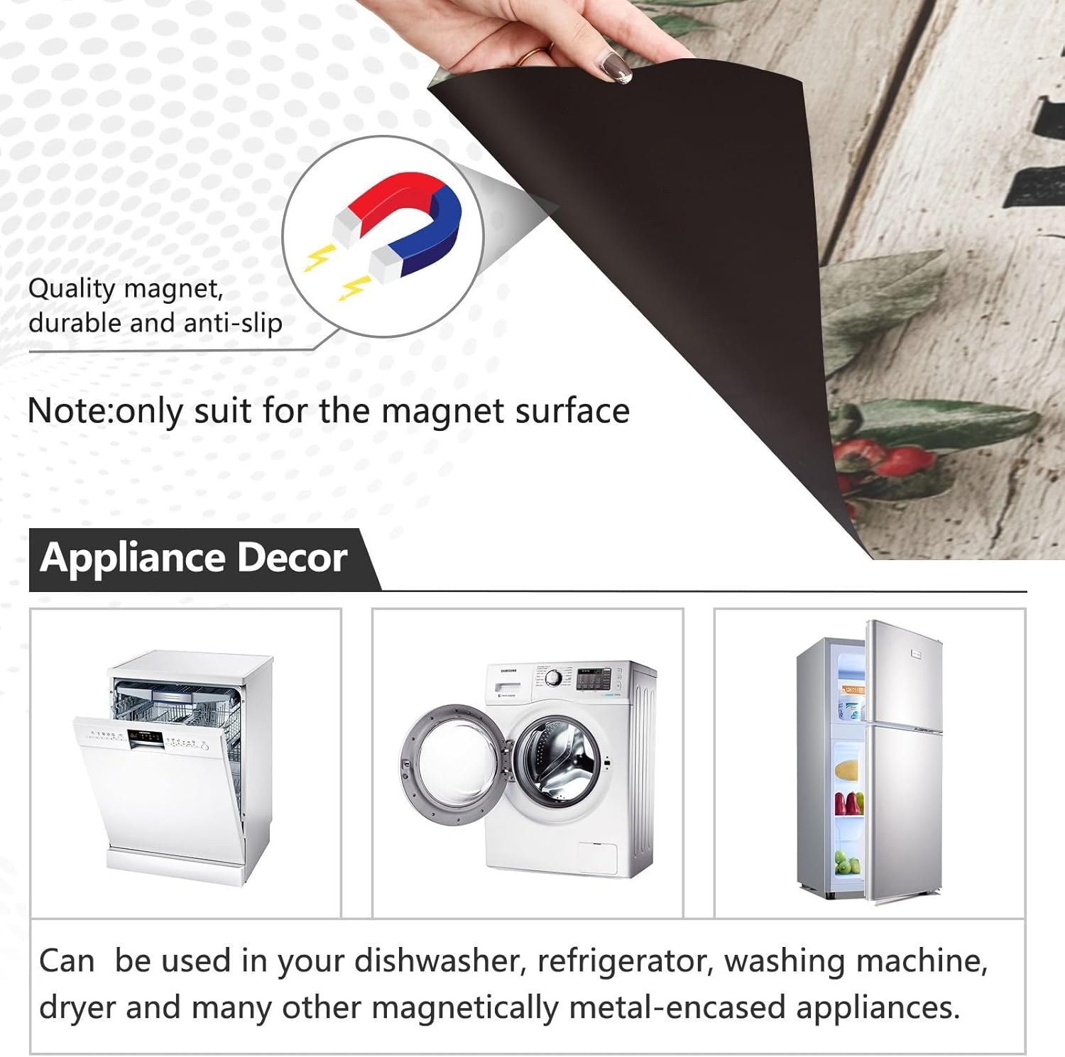 Christmas Holly Pinecone White Print Dishwasher Magnet Cover Front Door Magnetic Dishwasher Cover Decorative Refrigerator Magnet Covers Fridge Panel Decal for Home Kitchen Decor, 23" x 26"