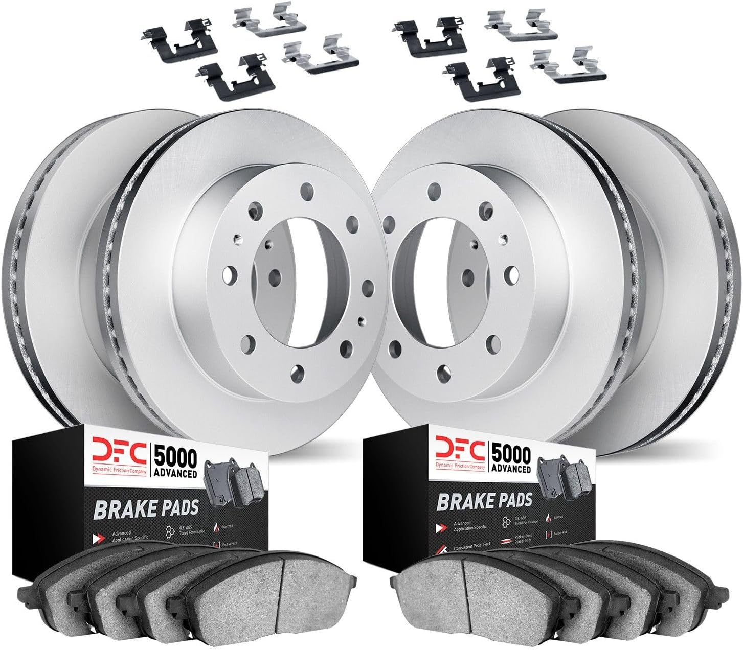 Dynamic Friction Company Front and Rear Brake Kit fit 2019-2025 Ram 3500; 2024-2025 Ram 2500| Geospec Disc Brake Rotors with 5000 Advanced Brake Pads