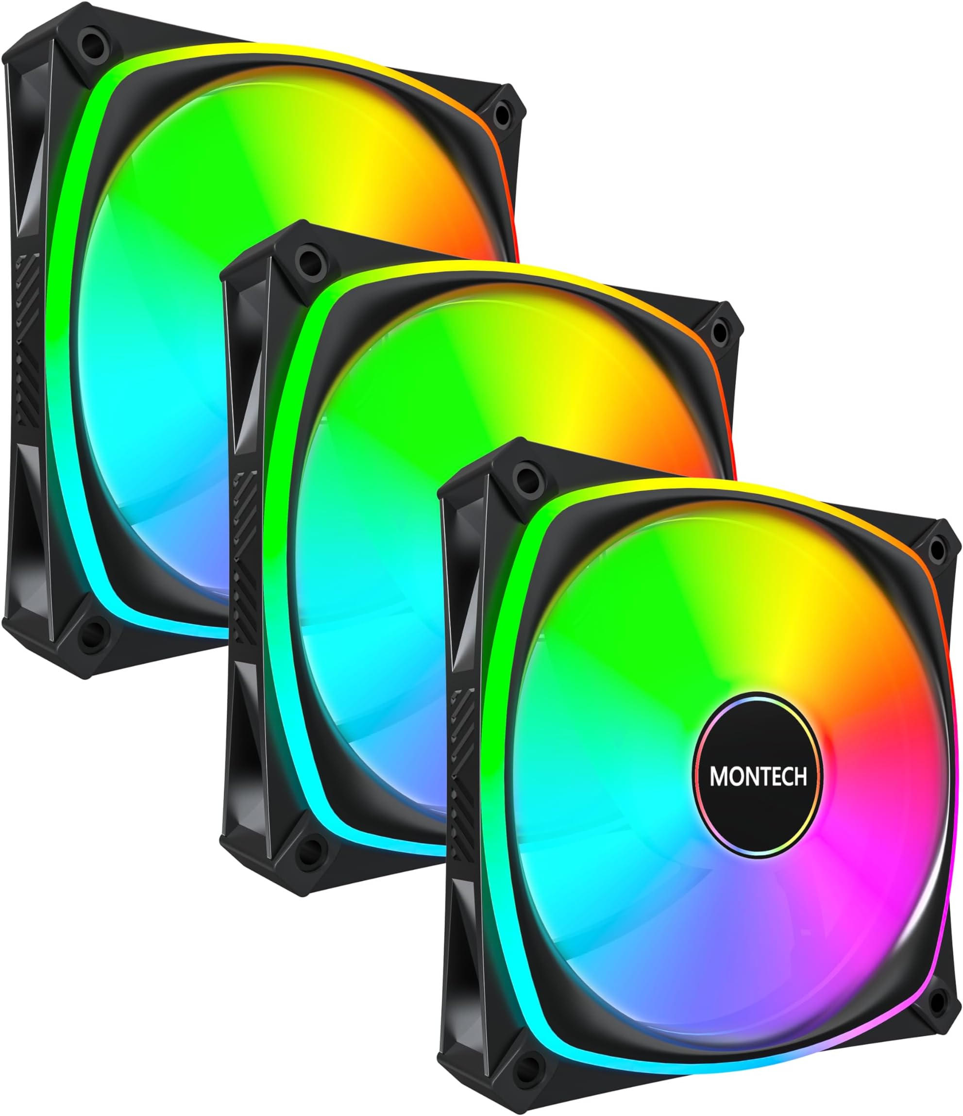 AX 120MM - PWM Fan - Silent Performance - High Speed 1600PWM - High-End Durability with HDB Bearing - Stunning Outer Ring ARGB Lighting Design – 3 in 1 Pack with 6X6 Fan Hub (AX120-3in1-B)