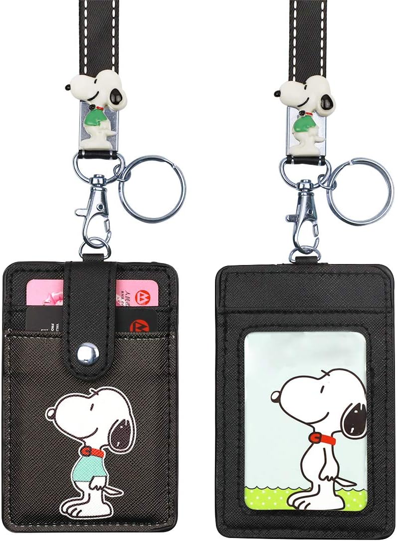 HASFINE ID Badge Holder Cute Credit Card Case Neck Pouch Lanyard with Cartoon Image Keychain for Students Teens Boys Girls Women