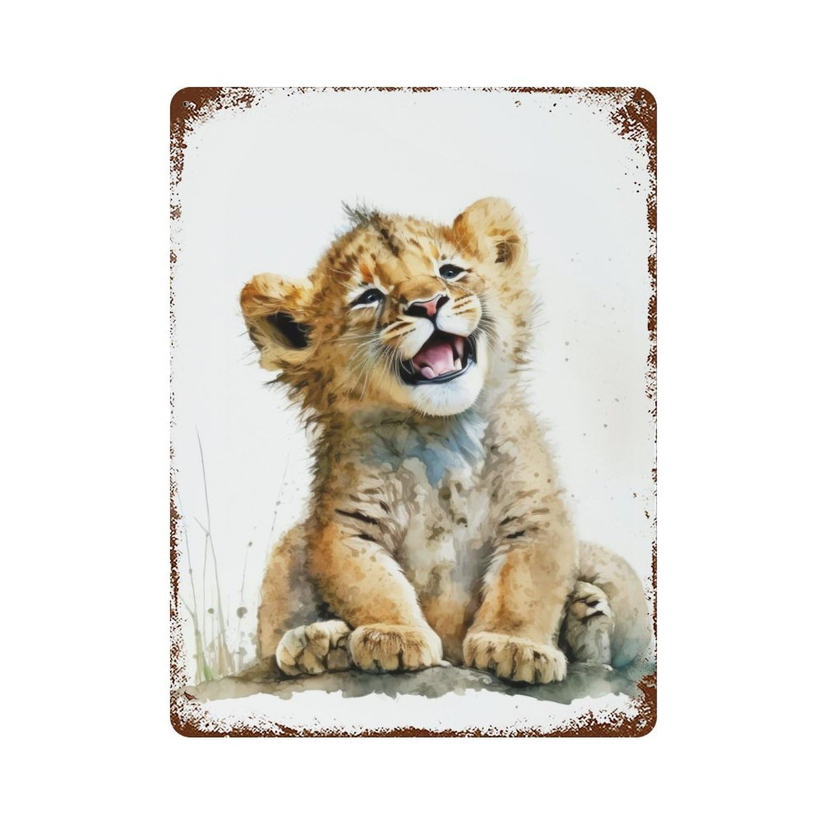 Baby Lion Watercolor Retro Metal Sign 15.7"x11.8", Ideal for Cafe, Home Bar And Lounge Decor