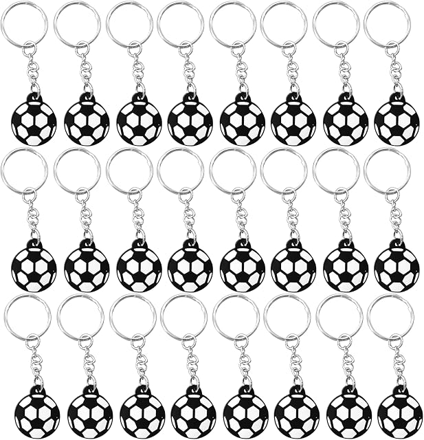 24 Pack Soccer Keychains, Mini Football Key Rings Soccer Sports Ball Keychains Ornament for Boys Kids Gift School Reward Backpacks Birthday Party Favor Decorations