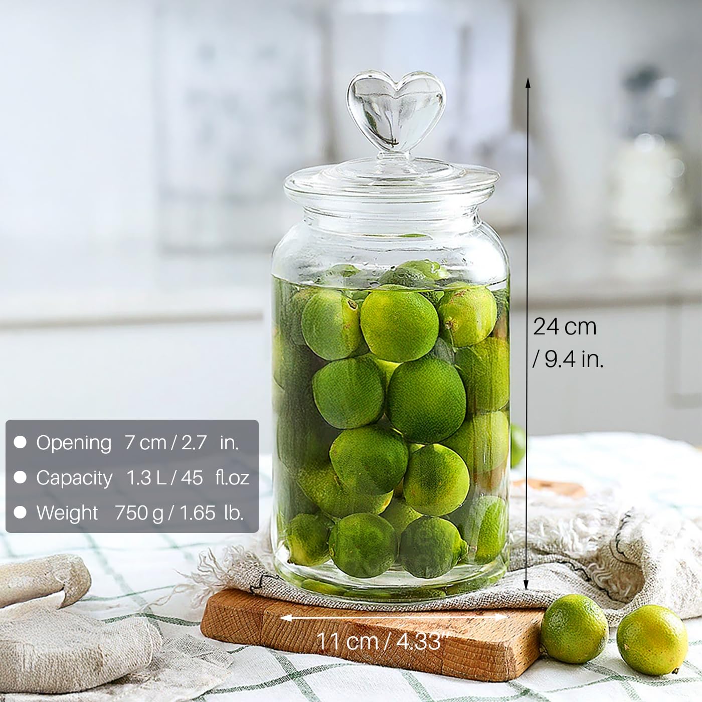 HomeyHoney 22oz doorzichtige glazen pot met een schattig hartvormig handvat deksel set, voedselopslag glazen potten met luchtdichte deksels, glazen bussen voor koffiebonen, noten, koekjes, specerijen