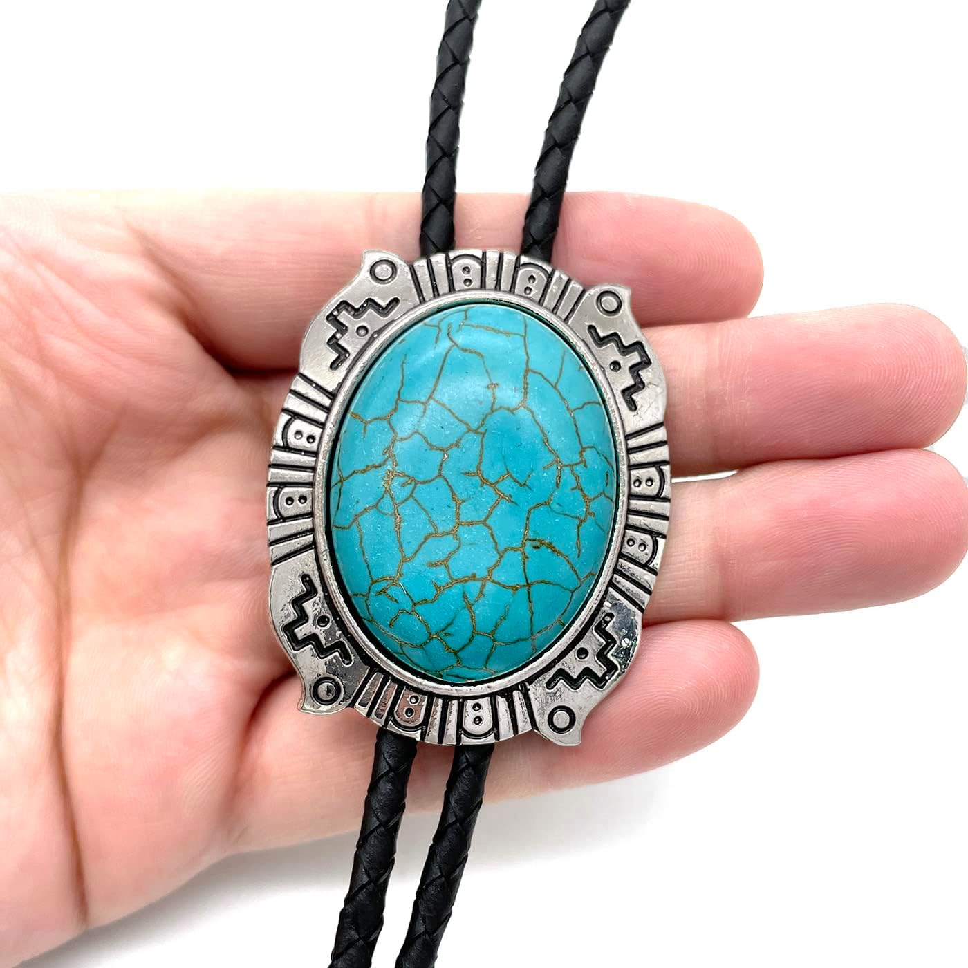 YOQUCOL Turquoise,Stone Bolo Tie Native Western Cowboy Indian Hand-woven Leather Bola Tie Necktie for Men Women - Image 5