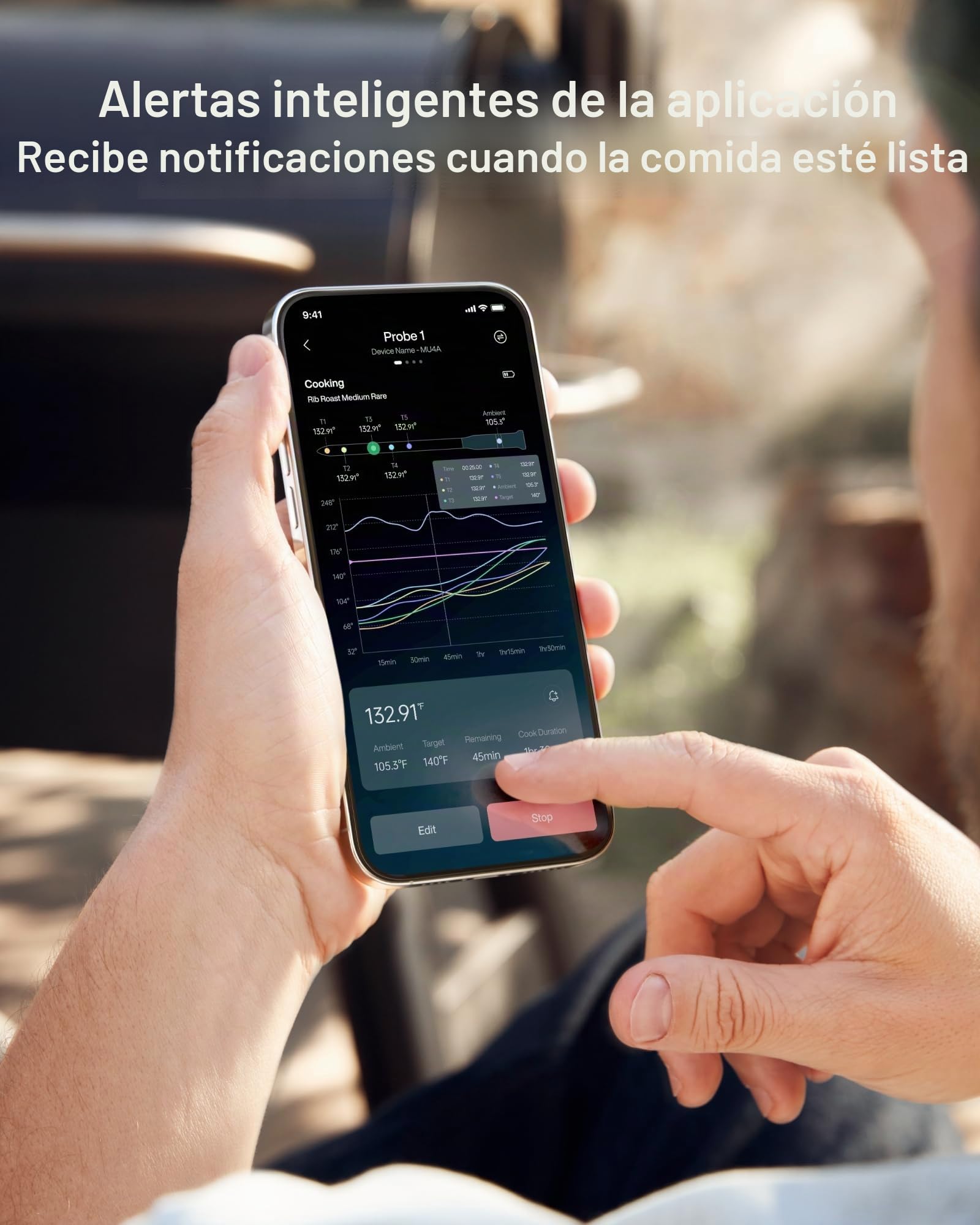 Typhur - Termómetro de carne inteligente inalámbrico (2 sondas, 122 sensores, 122 m, Bluetooth 5.4, alta estabilidad, vigilancia WiFi ilimitada, IP67, impermeable, termómetro de cocina para parrilla,