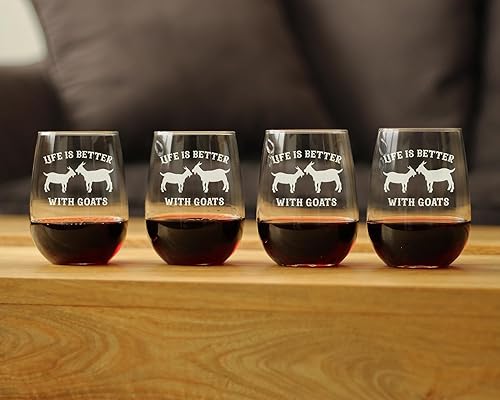 Miniatura 7 de Life Is Better With Goats - Stemless Wine Glass - Funny Farm Animal Themed Decor and Gifts - Large 17 Ounce