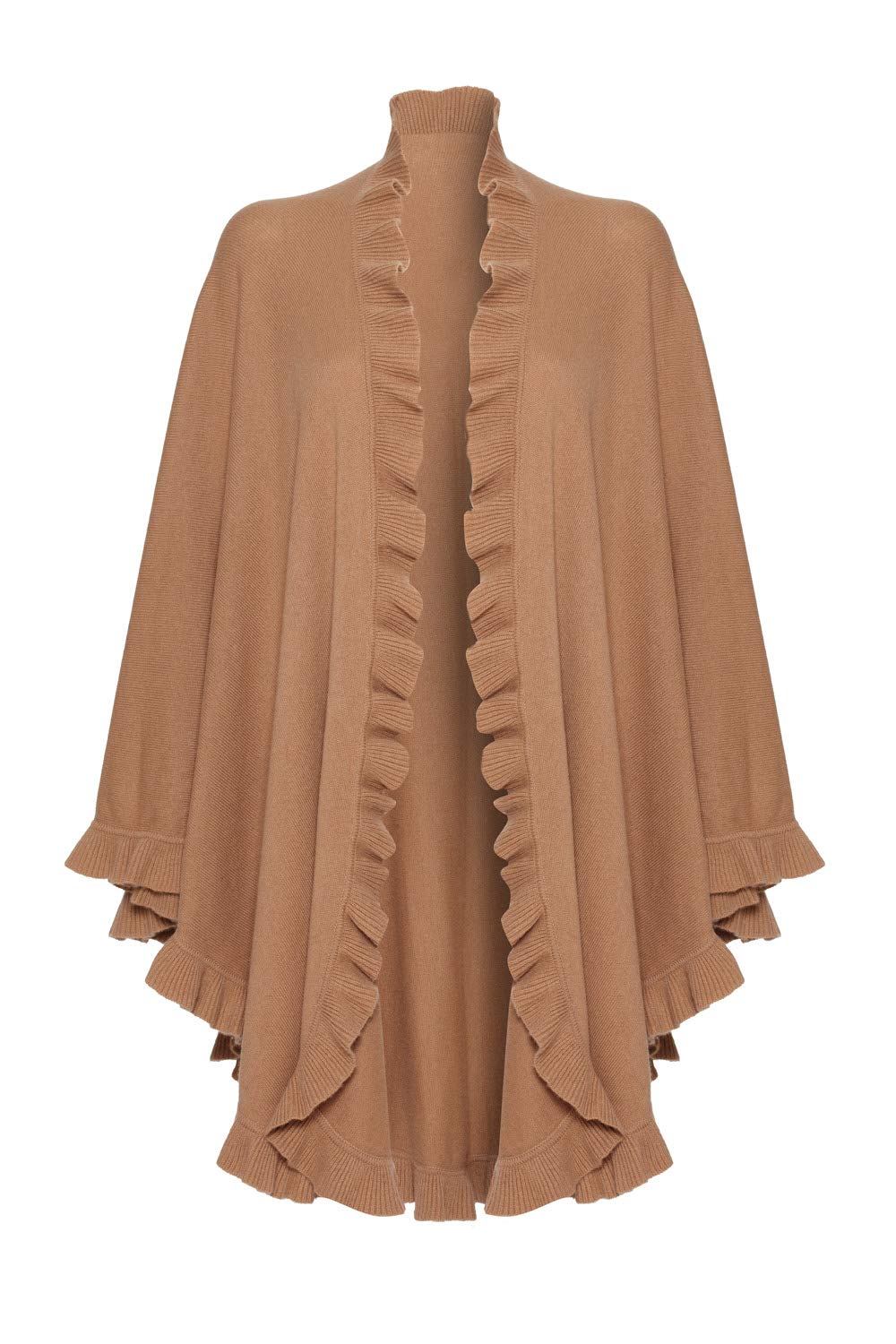 Lona Scott Women's Beige 100% Lambswool Frilly Cape Wrap, Camel