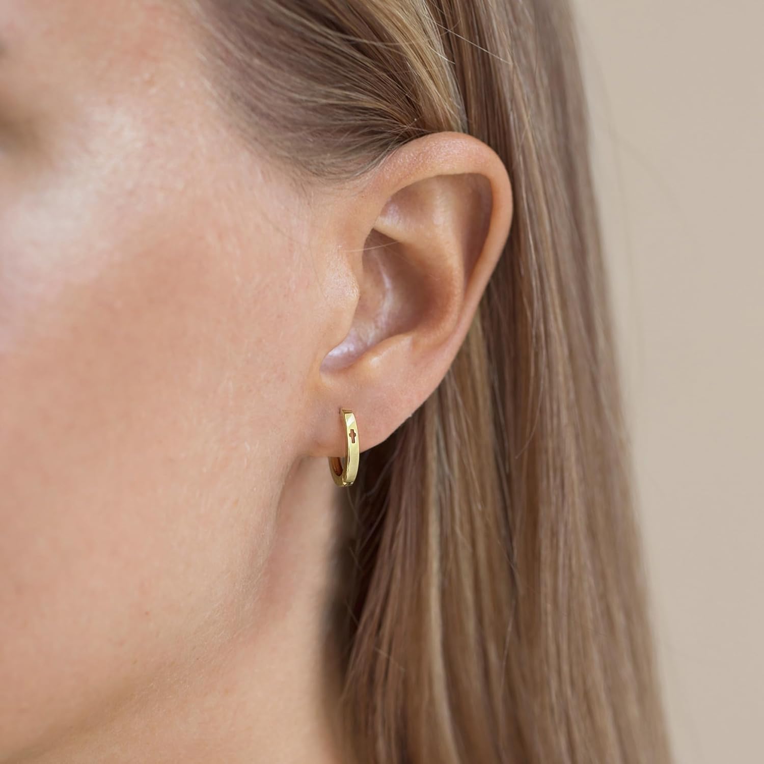 Small Cross Huggie Hoop Earrings for Women 925 Sterling Silver Post 14K Gold Plated Mini Hollow Cross Hoop Earrings for Women - Image 2