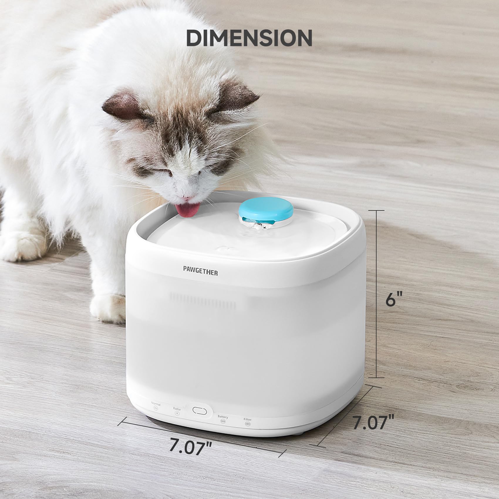 PAWGETHER® Cat Water Fountain with Radar Sensor and Wireless Pump, Ultra Quiet 67oz/2L Automatic Pet Water Fountain for Dogs and Cats with Replacement Filter Dog Water Dispenser - image 7