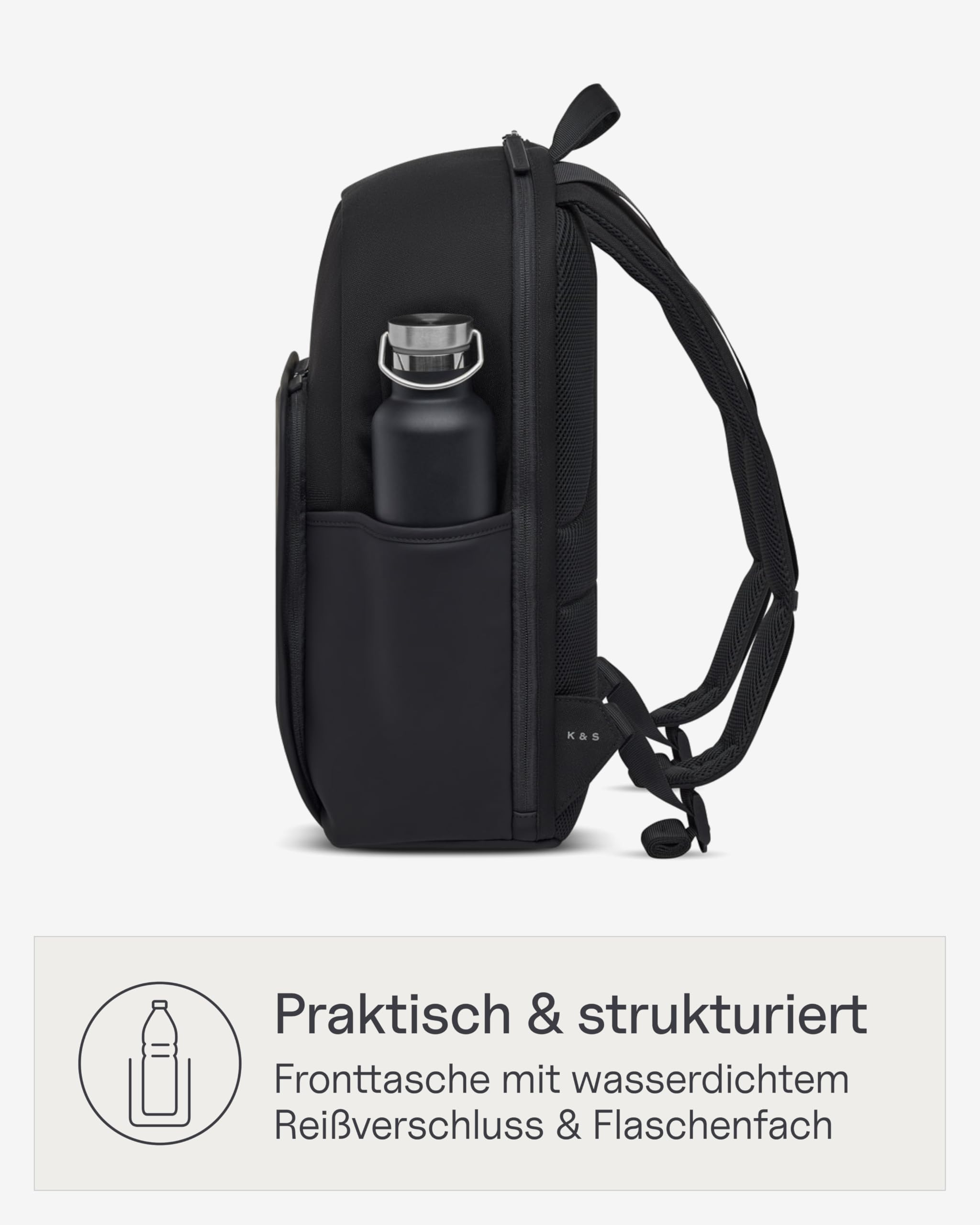 Kapten & Son Rucksack Aalborg NEW All Black 18 L | Rucksack Damen & Herren Schwarz | Handgepäck Rucksack mit 16'' Laptopfach | Backpack ideal für Uni, Arbeit, Reisen