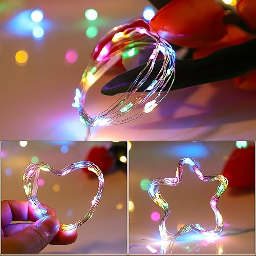 Miniatura 10 de Paquete de 12 guirnaldas de luces de hadas, 7 pies, 20 luces LED a prueba de agua, funciona con pilas, luces de alambre de metal para regalos,