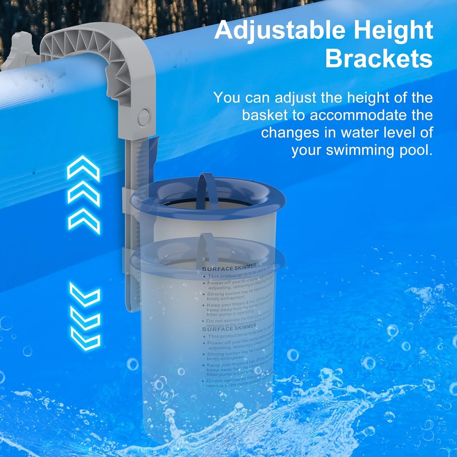 POOLAZA Skimmer Piscine Hors Sol – Panier Amovible, Hauteur Réglable | Support piscine gonflable, tubulaire et métal, panier amovible, installation sans perçage, pompe ≥800 GPH