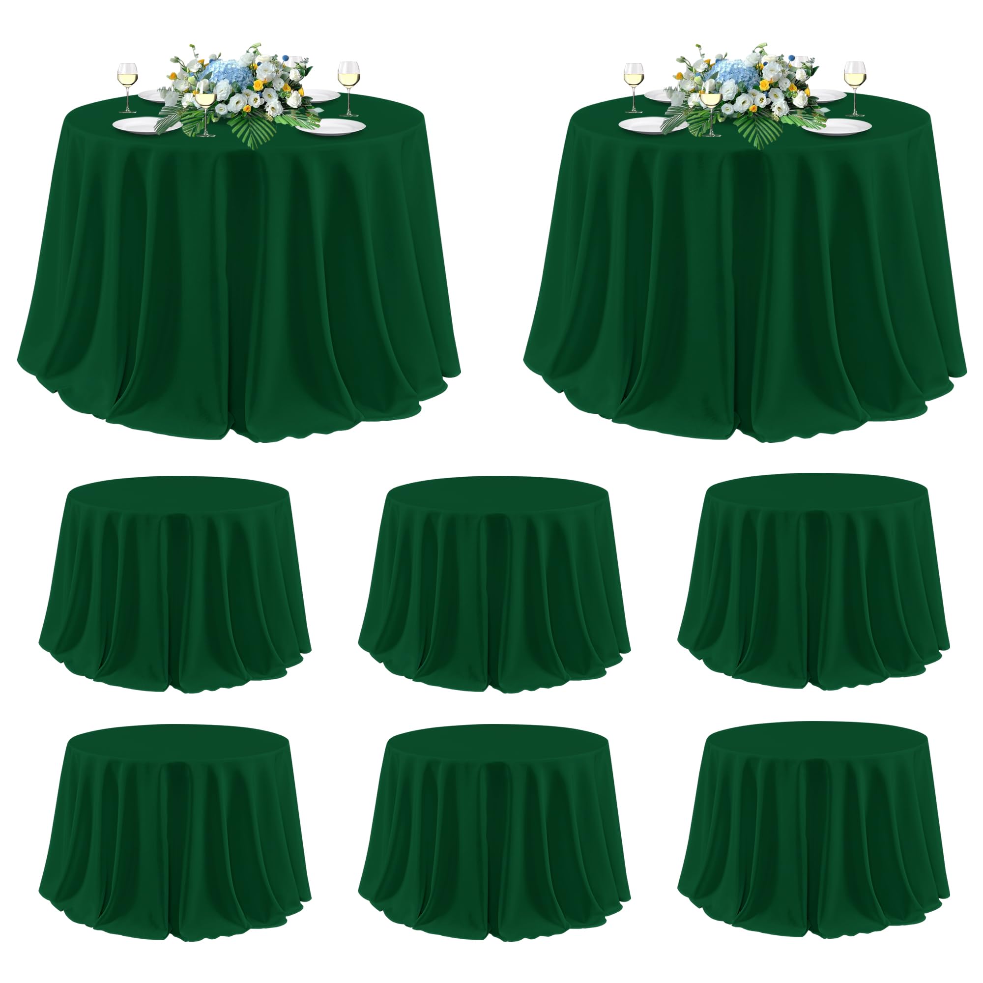 sancua Round Tablecloth 120 Inch Fit 48-96 Inch Tables, 8 Pack Hunter Green