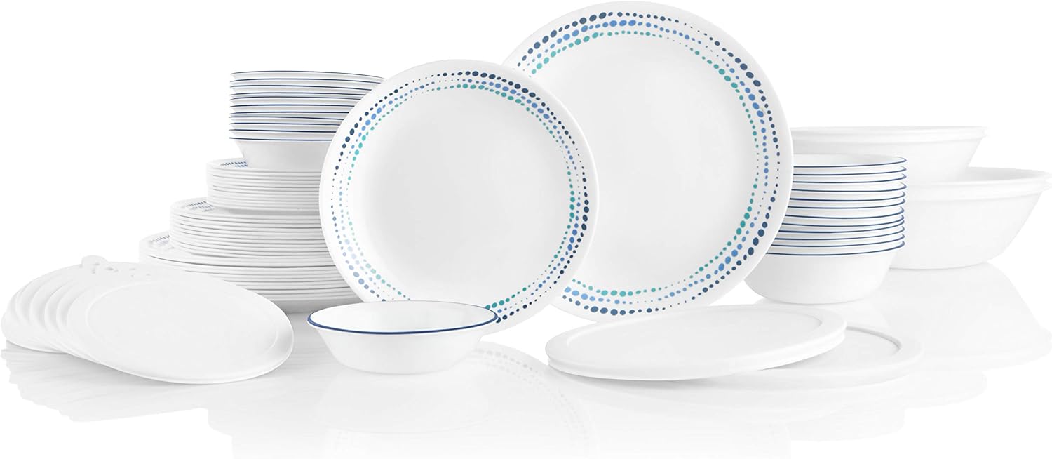 Corelle Service for 12, Chip Resistant, Ocean Blues Dinnerware Set, 78