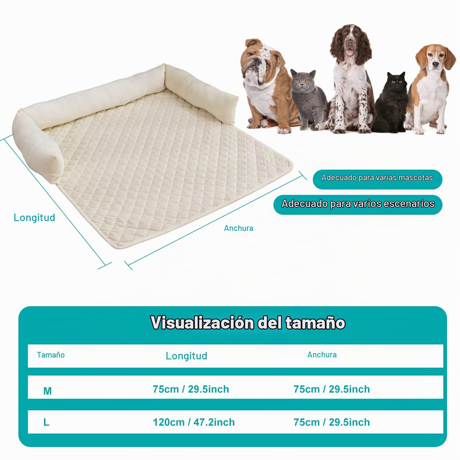PETCUTE Sofá para Perros Grande y Mediano,Protección para Sofá,Antiestres Cama para Perro de Felpa Suave,Lavable Cojín para Sofá para Mascotas,Colchón para Perros con Fondo Antideslizante,75 * 120cm