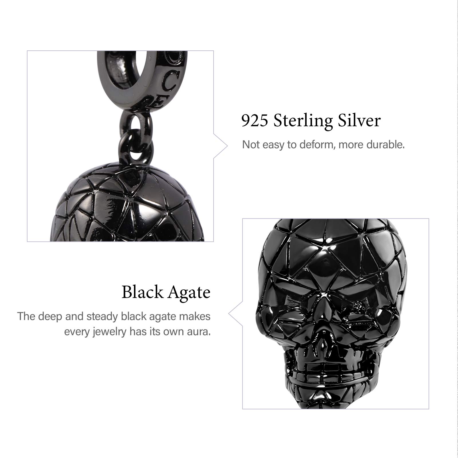 GNOCE Colgante De Calavera Negra Encanto De Plata De Ley Chapado En Negro Cuentas De Calavera De Terror Pulsera/Collar Para Mujeres y Hombres