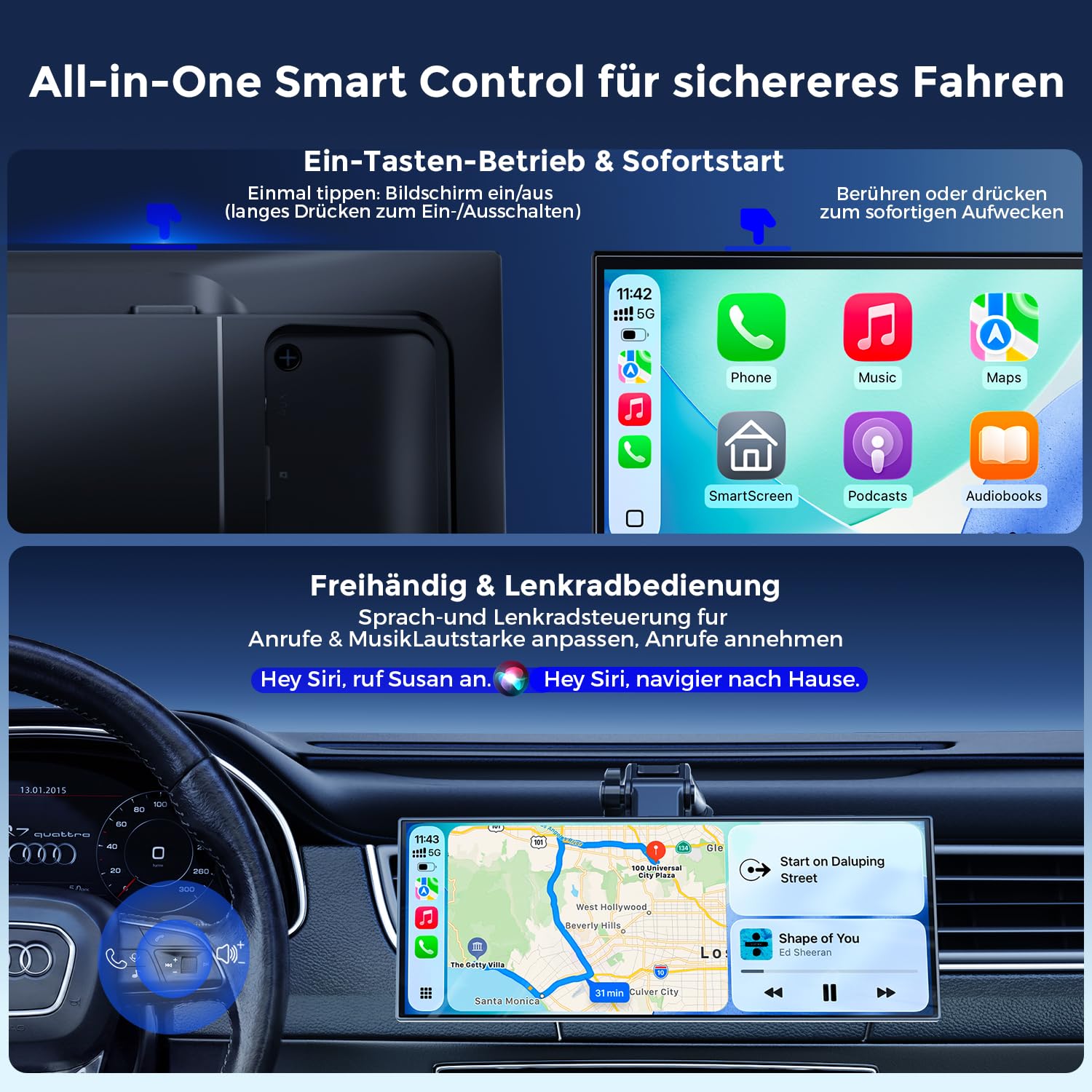 Avylet 10,25" CarPlay Display mit KI BSD,4K Front+HD Rückfahrkamera Dual Dashcam & 64GB Karte, kabelloses CarPlay & Android Auto, 60FPS 1920x720P, Mirror Link, GPS, Sprachsteuerung, Bluetooth/AUX/FM