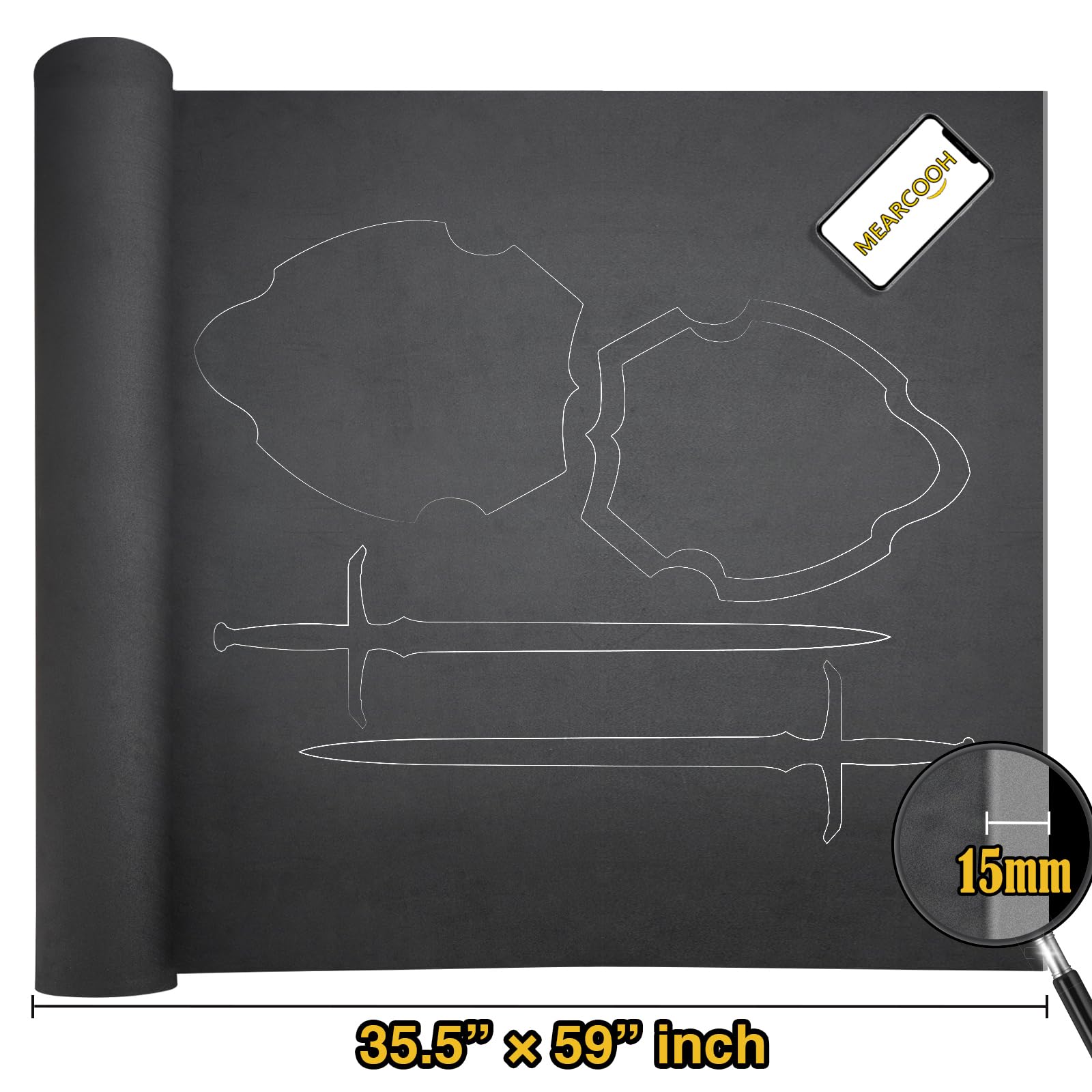 Espuma EVA Negro 15mm, MEARCOOH 150cm*90cm Cosplay Espuma EVA Grande, 1PCS Esponja EVA Densidad 86kg/m3 para Cosplay, Manualidades, Proyectos DIY (Negro 15mm)