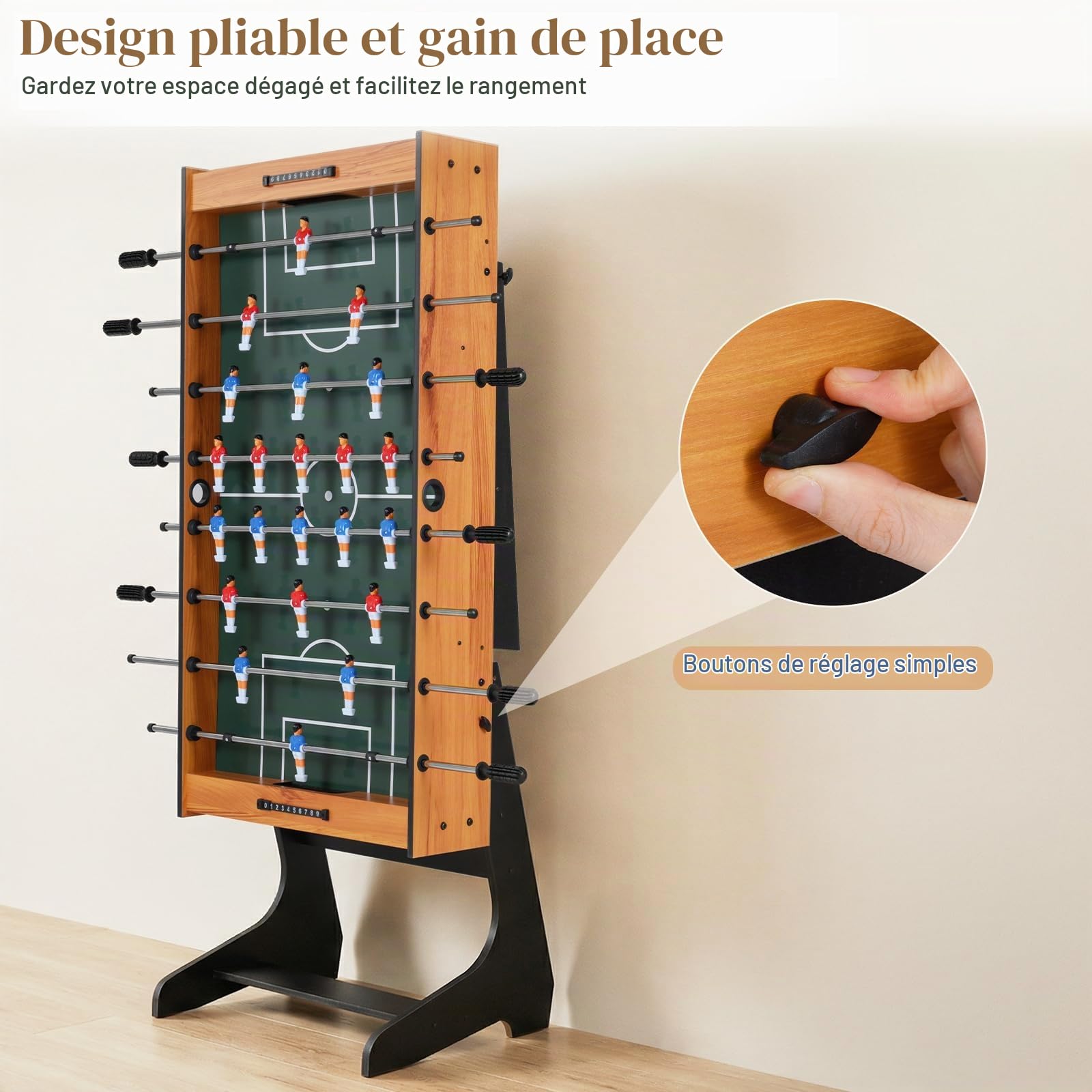 HOMASIS Babyfoot Pliable en Bois Pliable 121x60,5x81CM