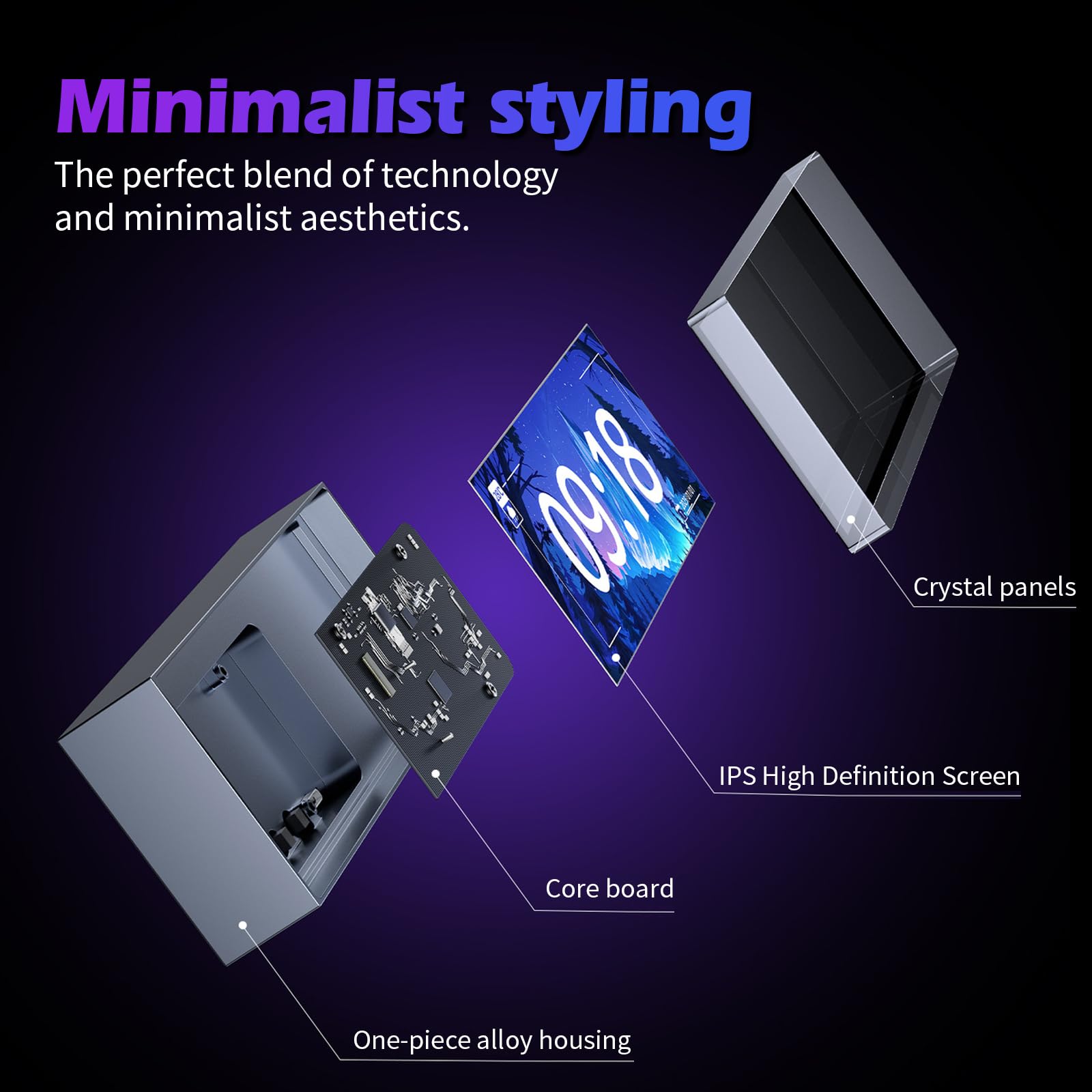 Reloj despertador digital con LED, reloj despertador digital con clima, reloj de tubo con control de aplicación, 5 modos de visualización de la hora, pantalla de fotos personalizada, reloj