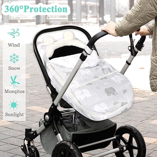 Miniatura 4 de Funda de asiento de coche para niños, funda acogedora y cálida de invierno, funda de asiento de automóvil de elefante, toldo de asiento de automóvil