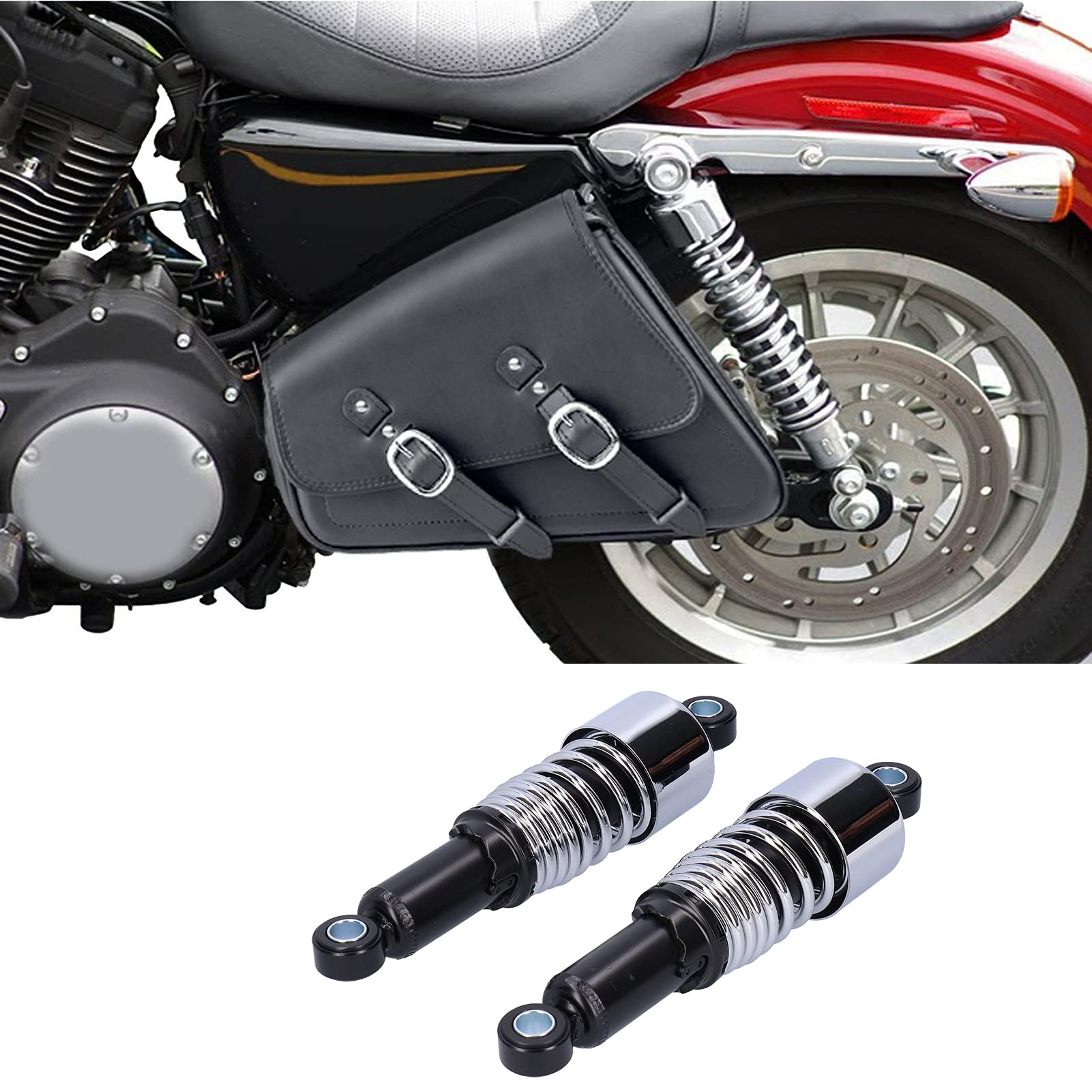Zestaw amortyzatorów motocyklowych, prosty i szybki w montażu, odporny na korozję, odporny na rdzę, 10,5 cala amortyzatory do motocykla do Xl883 Xl883R Xl1200R Xl1200L(Czarny + chrom)