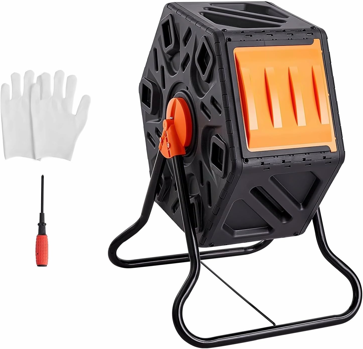 Compost Bin Tumbler, 18.5 Gal - Rotating Composter for Garden, Kitchen Waste - Compact Outdoor Composting Bin with Sliding Door & Steel Frame - BPA Free, Green