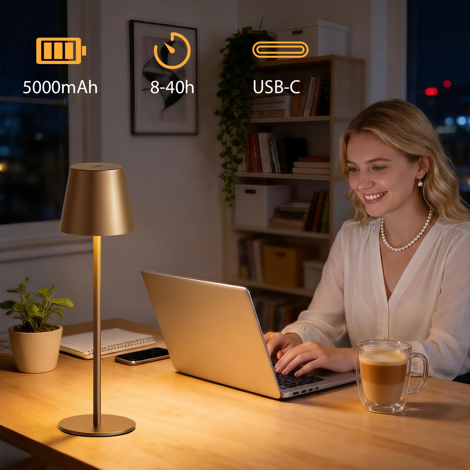 Lampe de Table Sans Fil Lot de 2, Lampe de Chevet Tactile, Marron