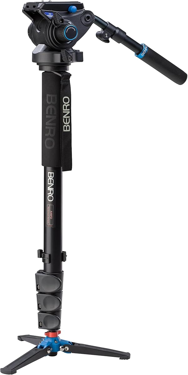 Aluminum Series 4 Monopod w/ 3-Leg Locking Base and S6 Video Head (A48TDS6), Black