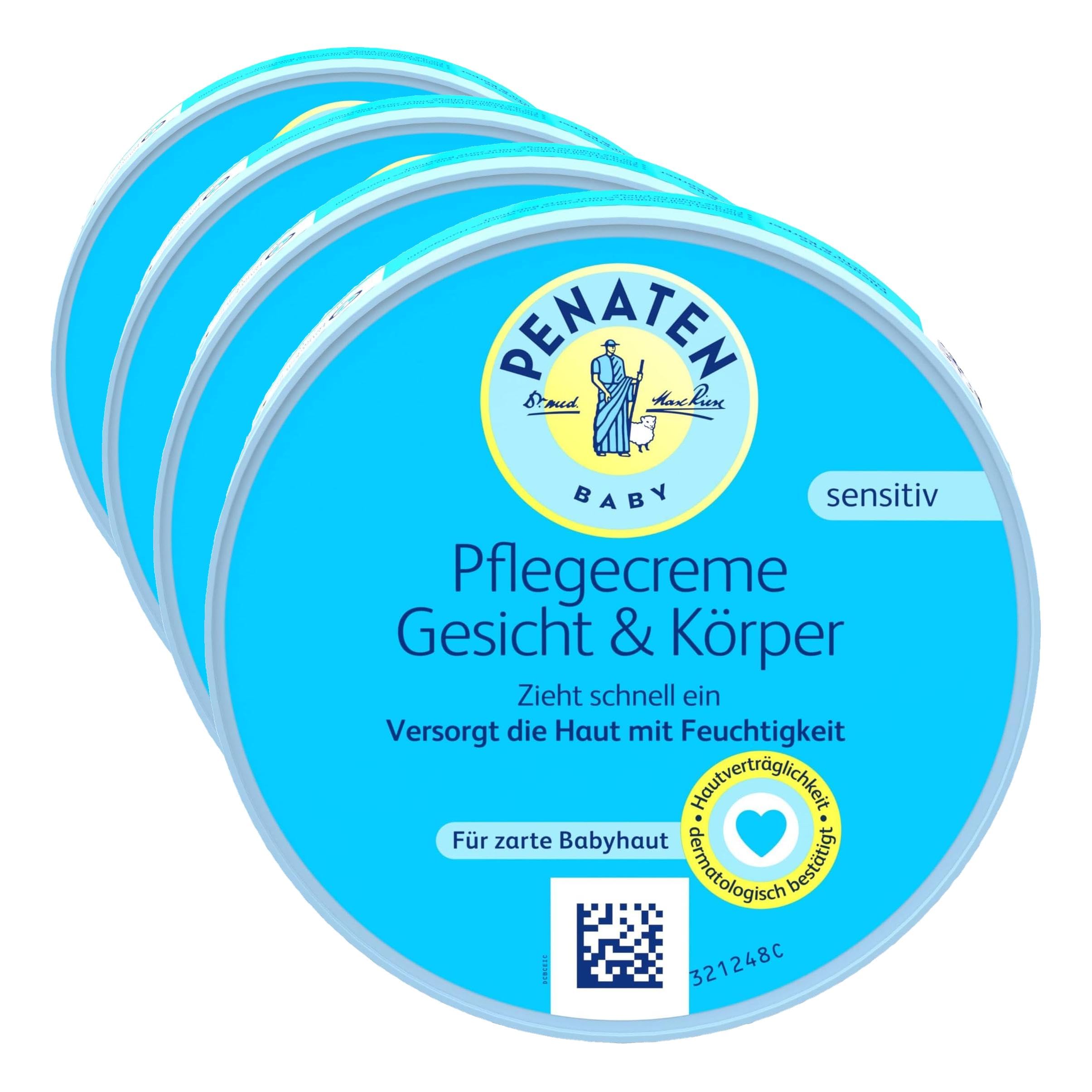 PENATEN Baby Pflegecreme Gesicht & Körper, Babypflege Creme zur Versorgung der Haut mit Feuchtigkeit, Baby Feuchtigkeitscreme für ein angenehm weiches Hautgefühl (1 x 100 ml) (Packung mit 4)