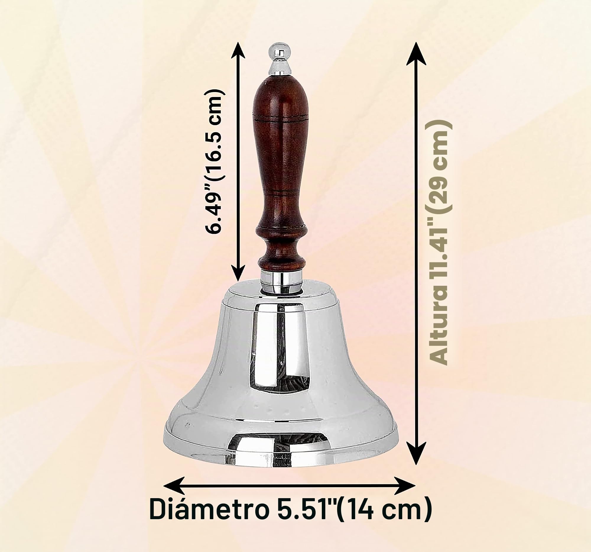 Neez Campana de Mano - Mango Madera Campanillas de Metal para Navideñas, Restaurante, Servicio & Timbr Recepcion, School Campanilla con colgador Muro (5" Campanas Bronce)