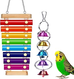 Fejapa Colorful Bird Xylophone Toy Parrot Training Toy Bird Cage Bell Toy Accessories Music Musical Toys for Conure Budgie Cockatiel Parakeet Finch Chicken Parrot Love Birds Canary