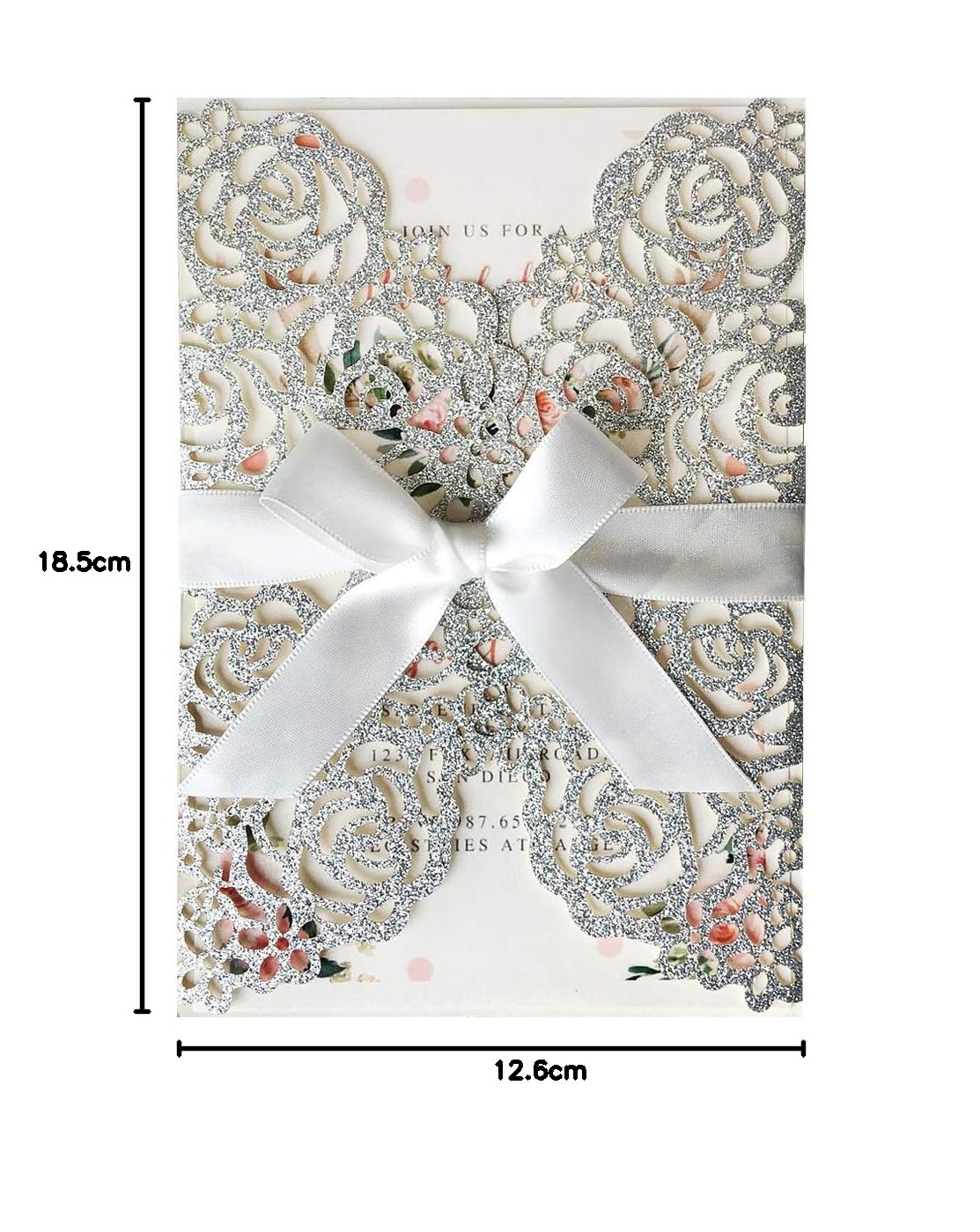 20 Pezzi Invito a nozze tagliati al laser Argento con busta bowknot per matrimonio partecipazioni di nozze, 20 pezzi (Glitter Argento)