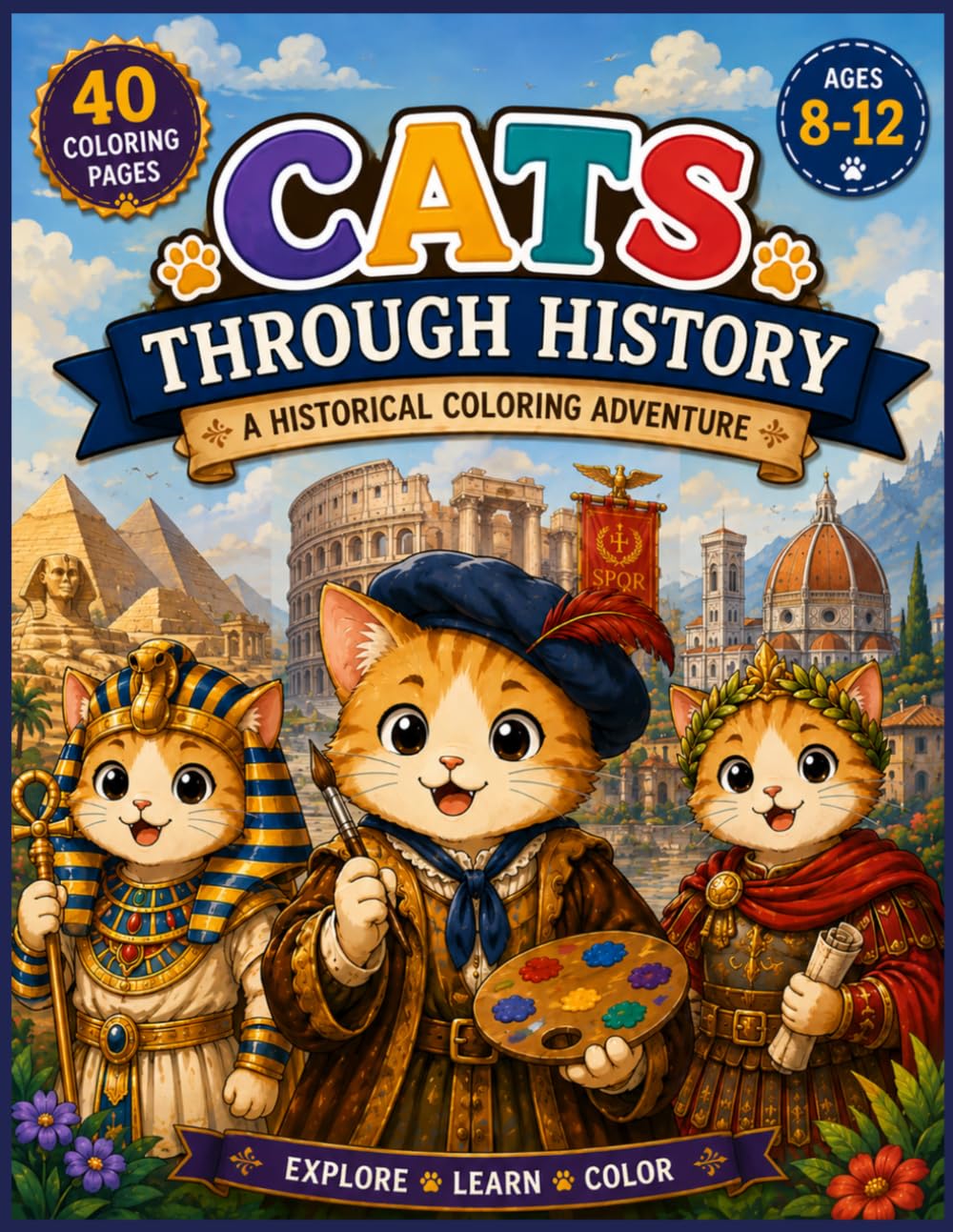 Cats Through History: A Historical Coloring Adventure: Explore Ancient Civilizations, Great Discoveries, and Historical Adventures with Adorable Cats