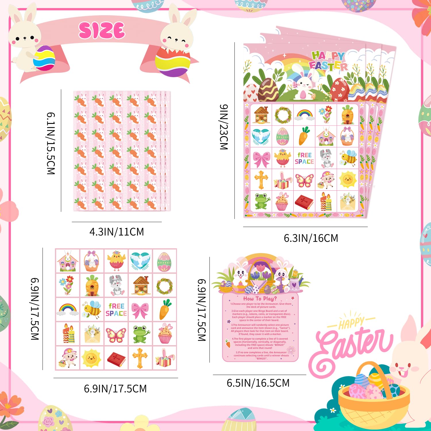 Set Giochi Bingo Pasquale per 24 Giocatori,38 Pezzi Arte Giochi Bingo Pasquali Gadget Compleanno