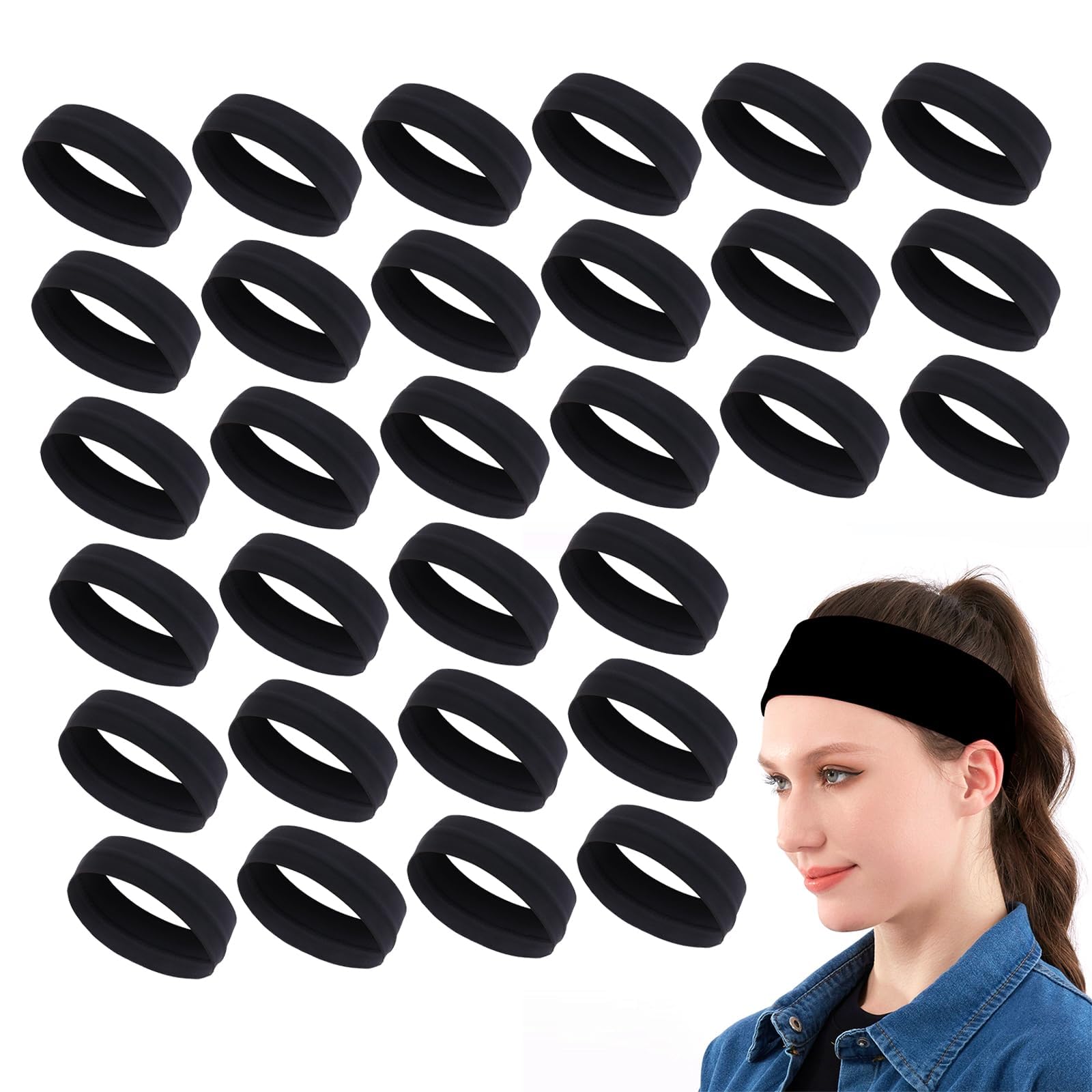 30 Stück Schwarz Sport Haarband Damen,Yoga Headbands Elastis