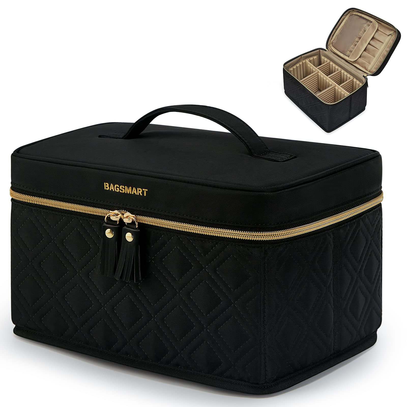 Makeup Bag Cosmetic Bag Large Toiletry Bag Train Cases Makeup Organizer for Women, Black, medium