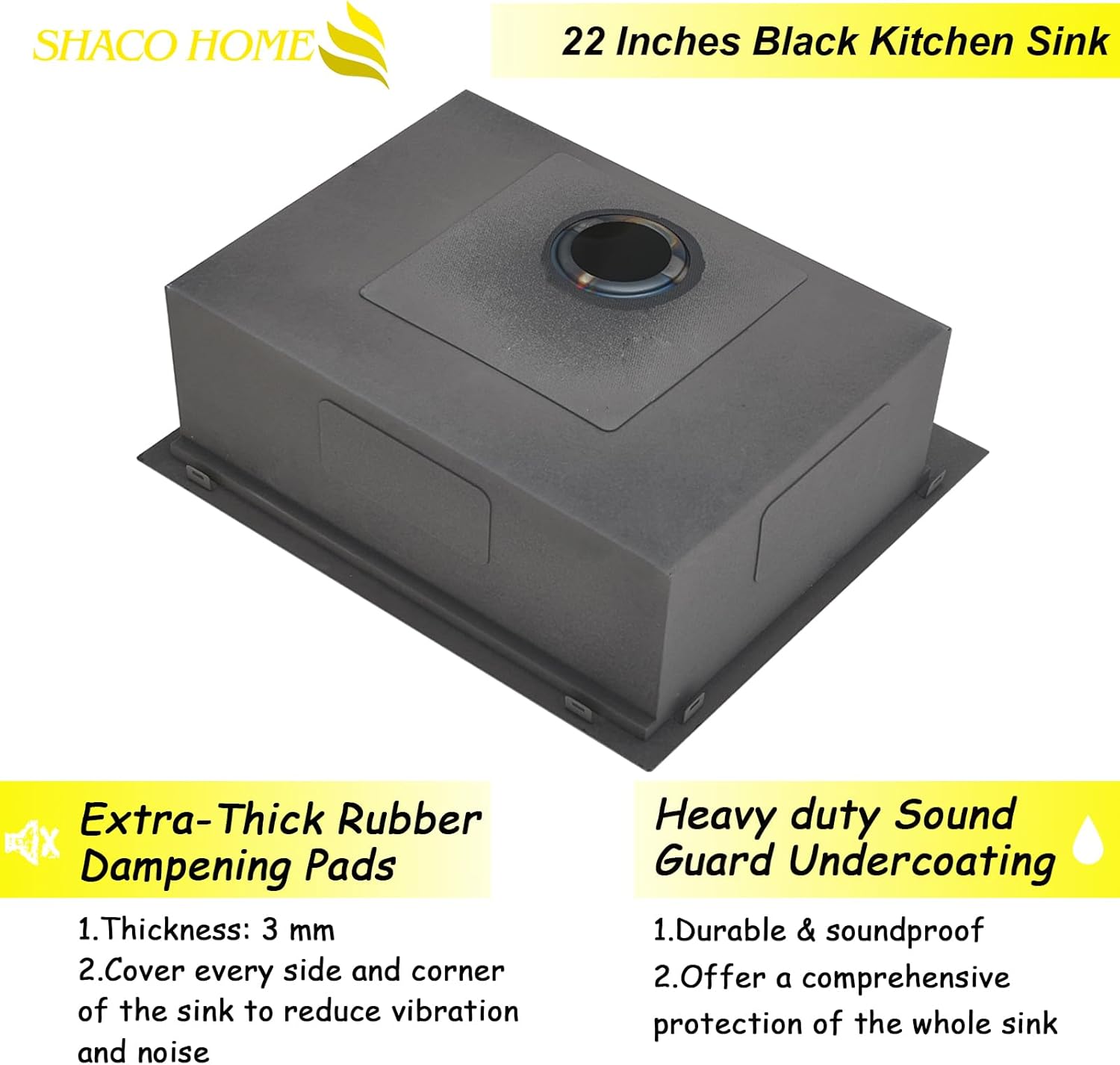 SHACO 25x18 Inch Black Drop In Kitchen Sink, 25 Inch Gunmetal Black Bar RV Laundry Utility Outdoor Stainless Steel 16 Gauge Single Bowl Deep Small Kitchen Sink