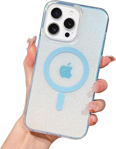 Funda Shimmer para iPhone 14 Pro Max, funda magnética transparente de lujo brillante para iPhone 14 Pro Max para niña y mujer, marco suave y parte