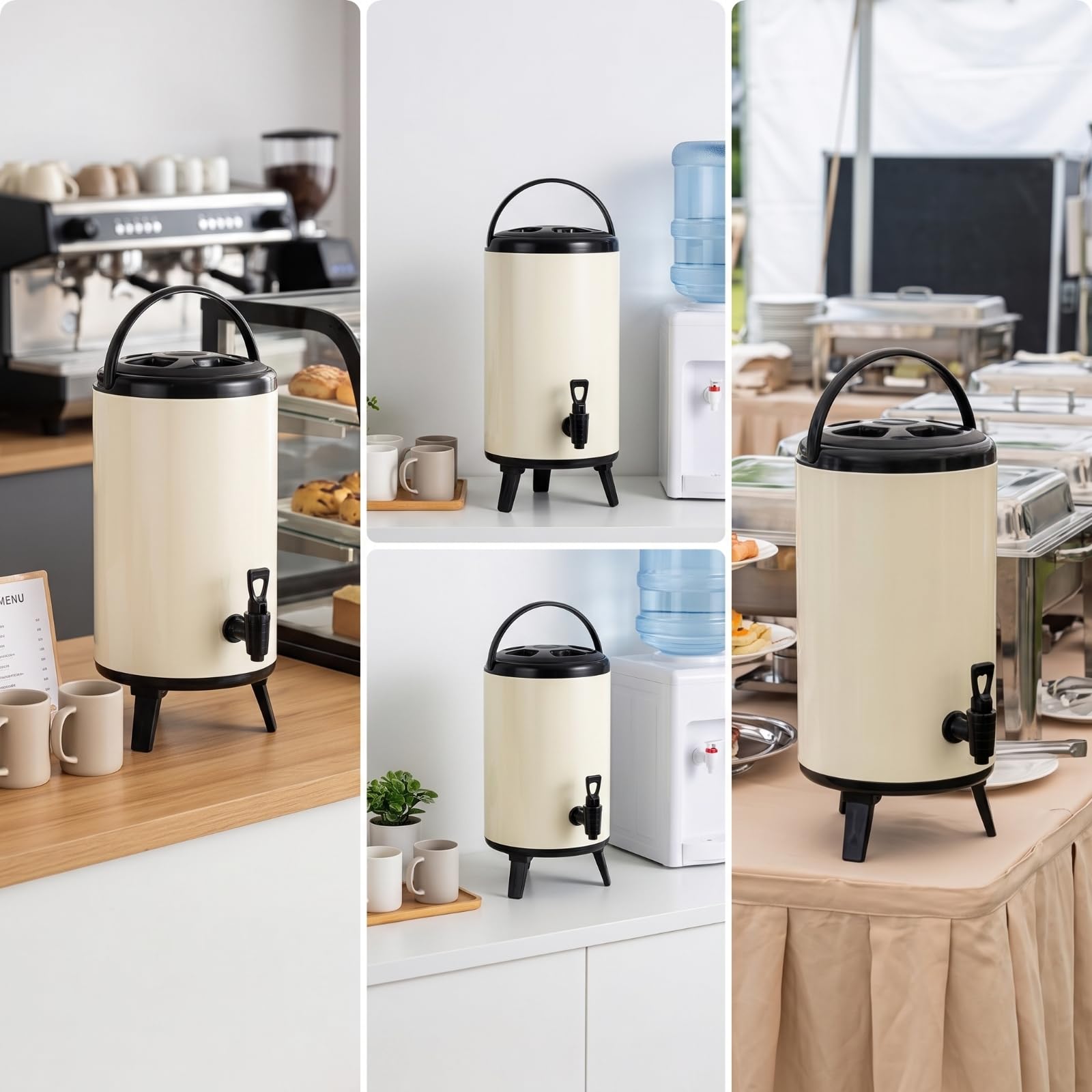 Termo Dispensador Bebidas con Grifo Aislado Termo Acero Inoxidable con Grifo Portátil Contenedor para Cafeterías, Array, Blanco Leche, 10L