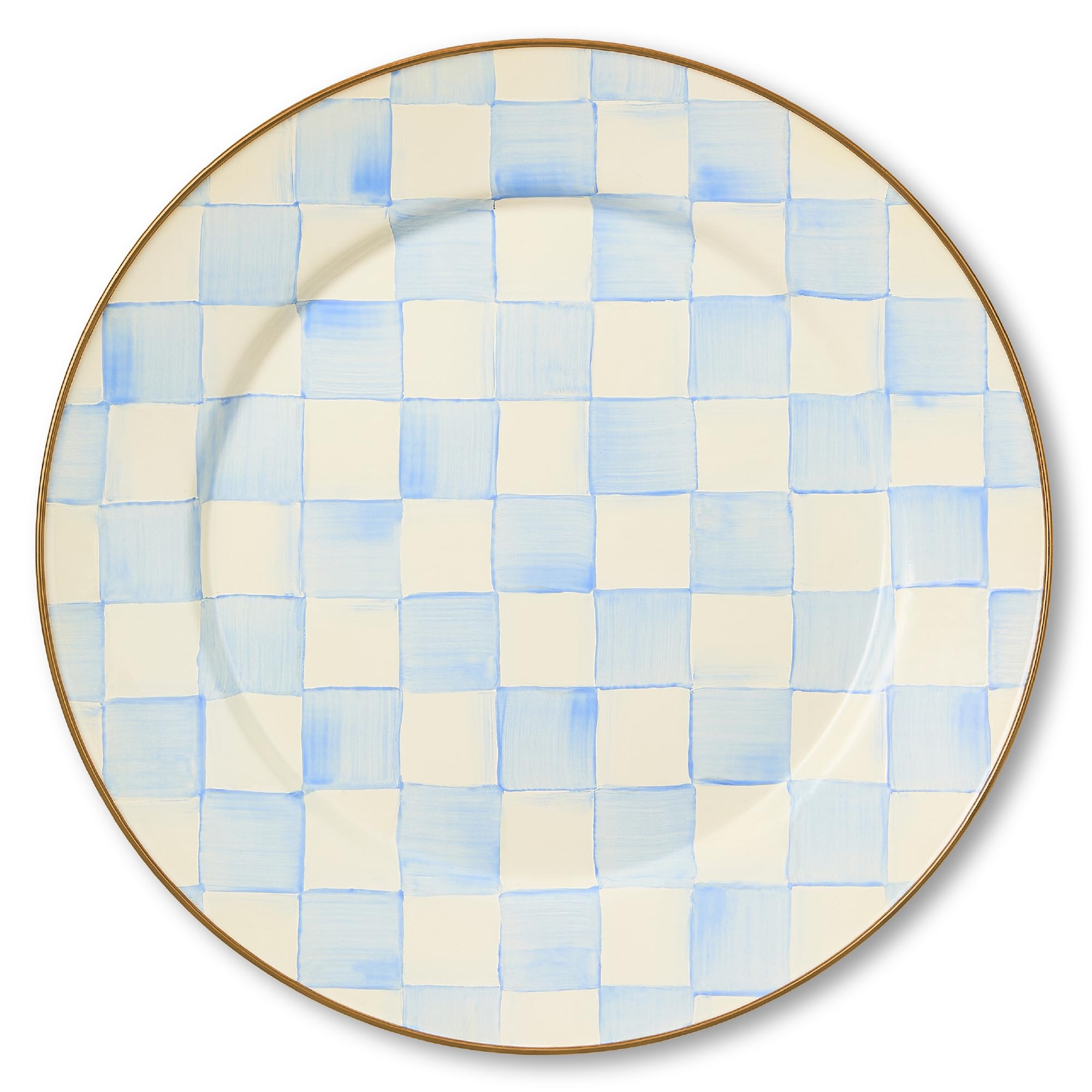MACKENZIE-CHILDS Enamel Charger Plate, Light-Blue-and-White Sky Check