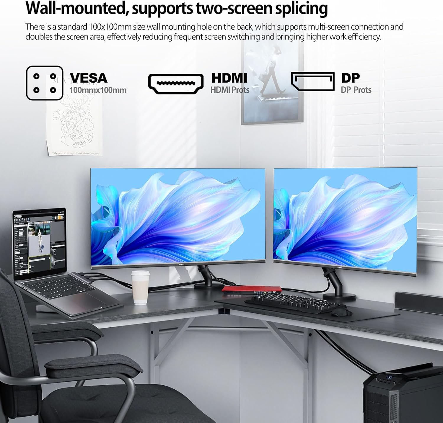 Gawfolk 32 Inch 4K UHD (3840 x 2160) High Resolution,60Hz Ultra-Thin Bezel Computer Monitor ,with HDMI/DP, Home Office Business PC Monitor, Black - Image 7