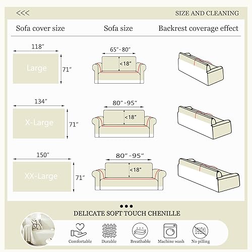 Miniatura 3 de DREAMINGO Funda minimalista moderna para sofá de mascotas, protector de felpilla blanca crema para sofá modular de 3 plazas, funda bohemia de espiga