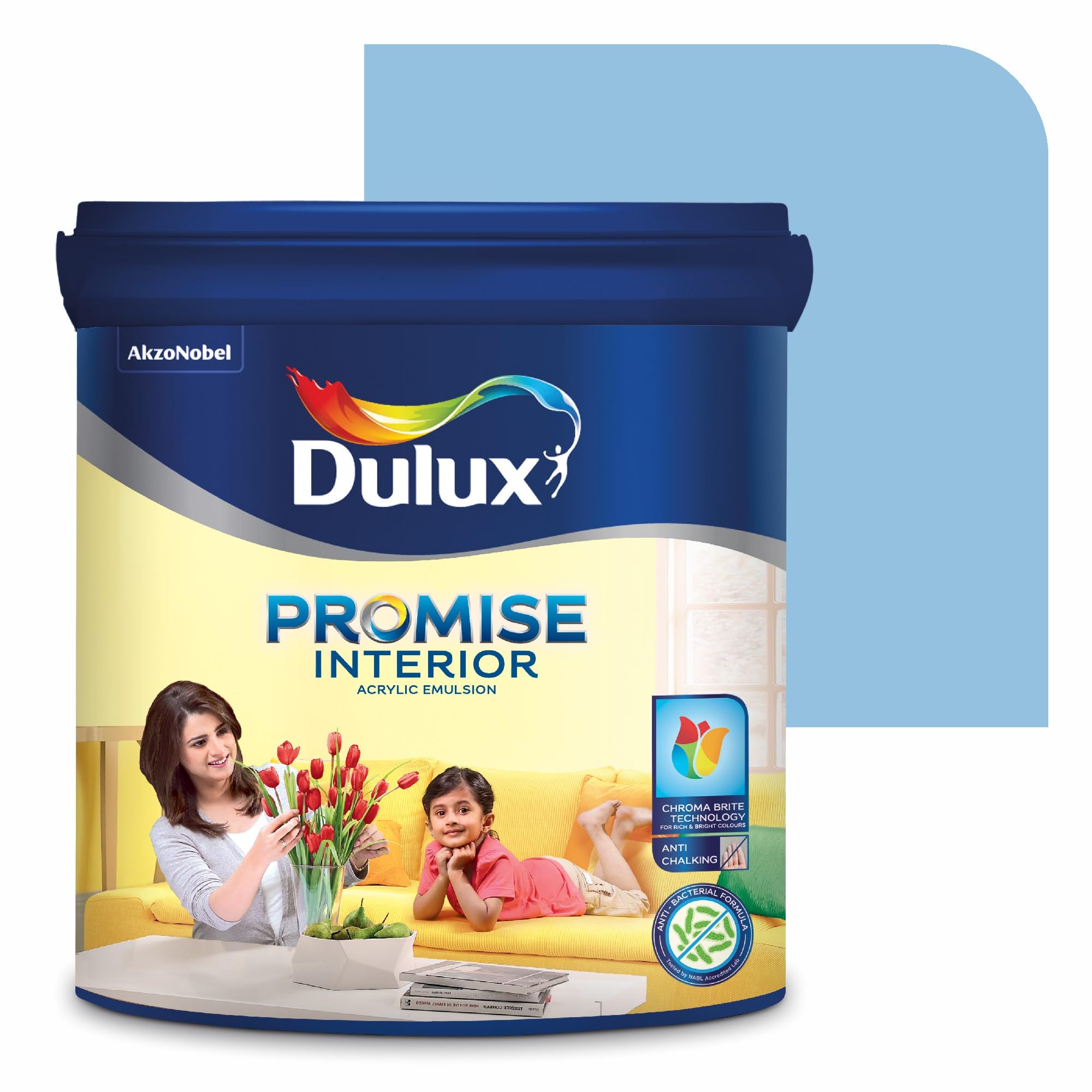 Dulux Promise Interior Emulsion Paint (4L, Blue Collar) | Wall paint with Chroma Brite Technology for brighter longer-lasting colors | Rich finish | Anti-chalk | Water-based | 3-year warranty