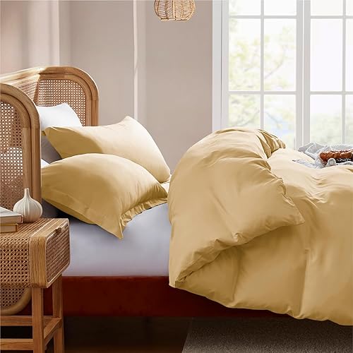 Miniatura 7 de Nestl Juegos de funda de edredón tamaño Cal king, color dorado, de suave doble cepillado, 3 piezas, cierre de botón, 1 funda de edredón de 104 x 98