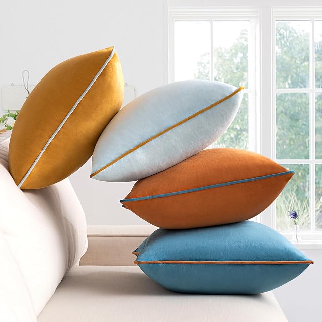 NOSTHEART Cushion Covers 45x45cm Set of 4 Velvet Cushion Covers Soft Decorative Throw Pillow Cover Luxury Pillow cases for Home Sofa Couch Living Room with Invisible Zipper 18x18 Inch