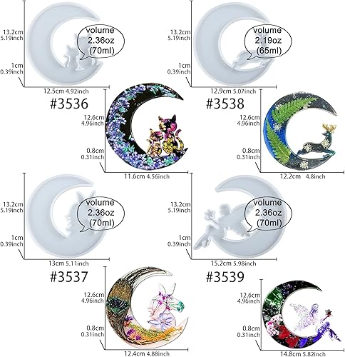 Miniatura 2 de Moldes de silicona de resina de luna creciente, fundición epoxi, unicornio, ciervo, gato, hada, 4 unidades, grande, 5.2 pulgadas