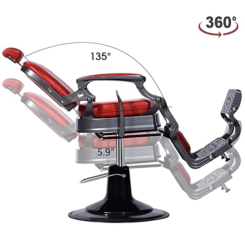 Miniatura 5 de BarberPub Silla de peluquero vintage resistente para todo propósito hidráulico Reclinable Salon Beauty Spa Equipment 3850 (rojo)