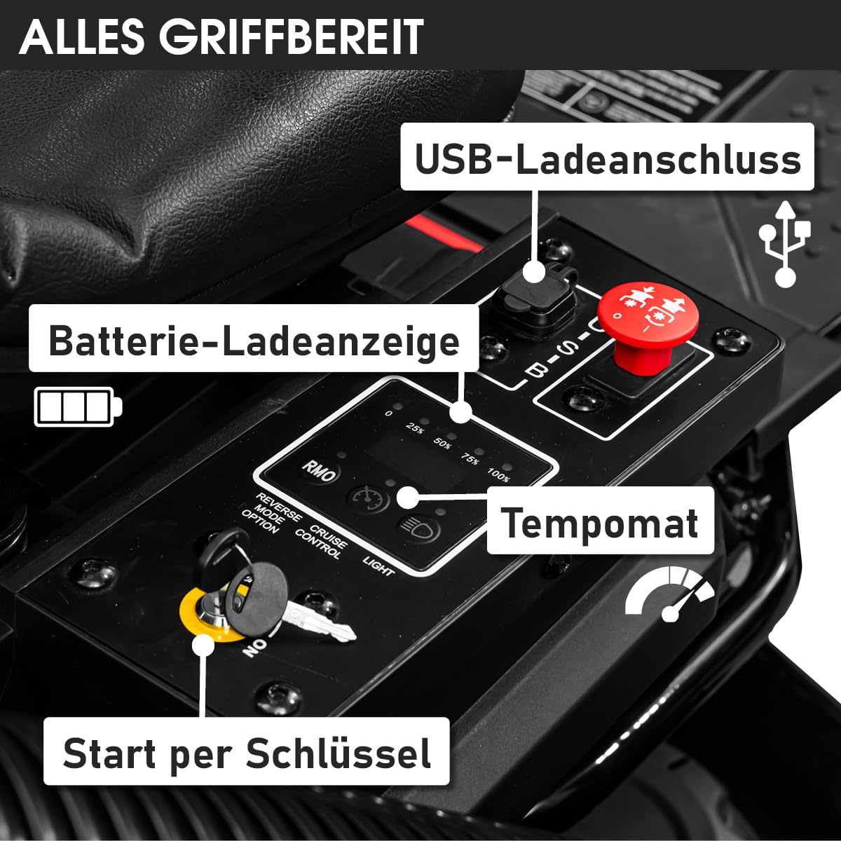 BRAST Akku Rasentraktor Aufsitzmäher | 48V - Elektroantrieb mit 75Ah Batterie | Elektrostart | XXL Schnittbreite 92cm | 4in1-Funktion | 150L Fangkorb | für große Rasenflächen 1.000-5.000 m²